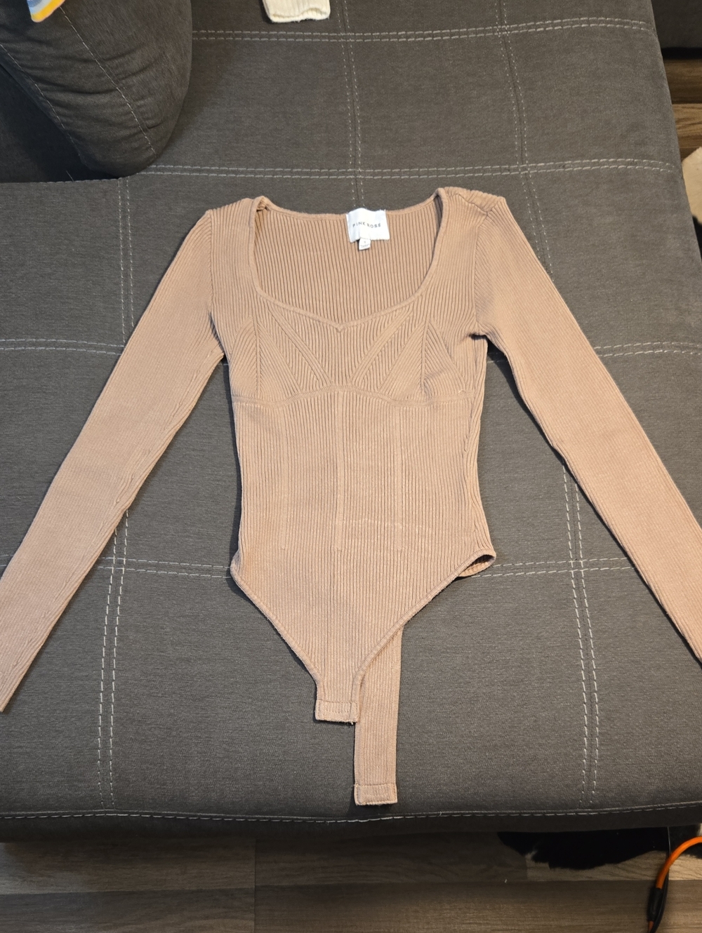 Pink Rose Ribbed Long Sleeve One-Piece Bodysuit - Taupe Pink